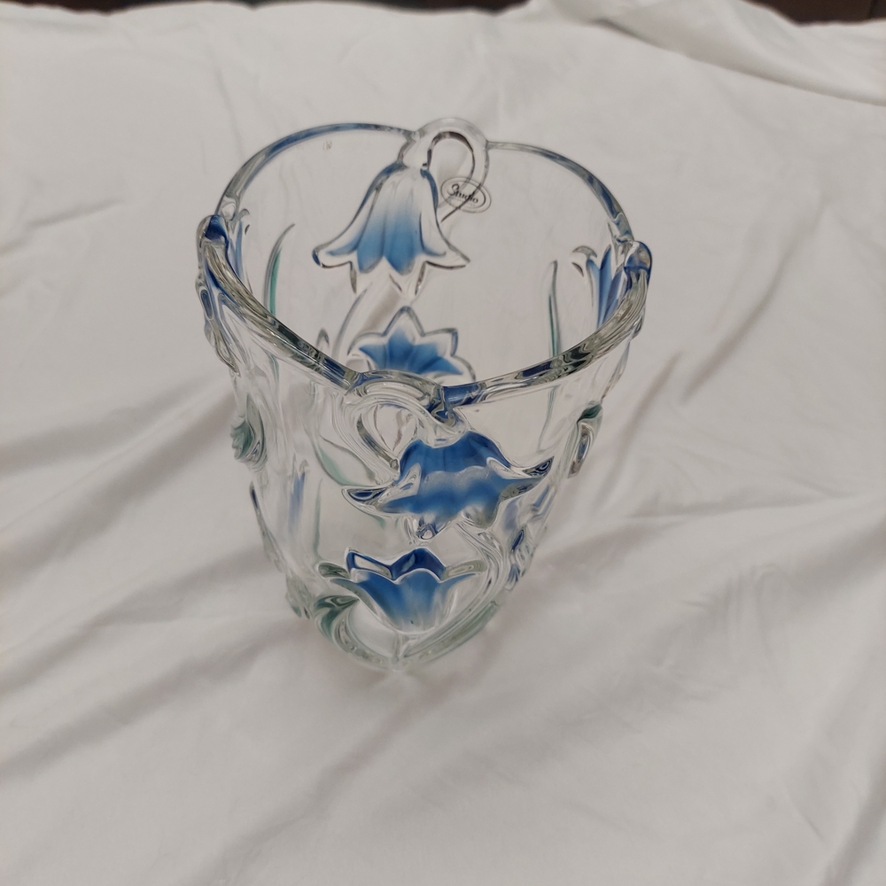Mikasa Blue Floral Glass Vase